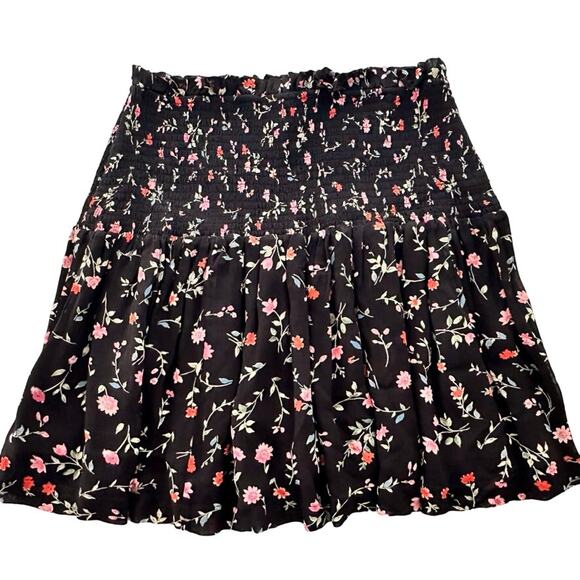 GANNI Elm Shirred Floral Black Georgette Mini Skirt Size 40 US 10 Smocked Waist - Picture 7 of 8